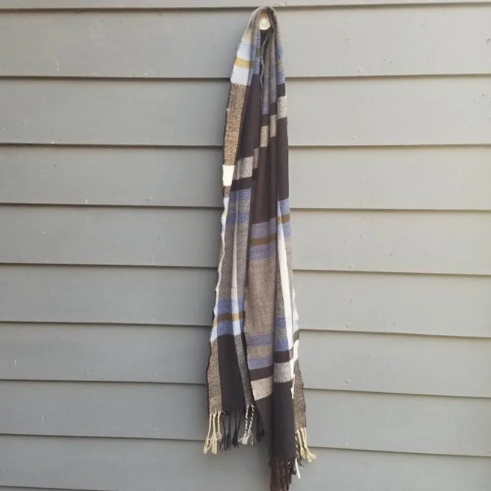 Cashmere feel Italian Design Brown Blue Tan Scarf
